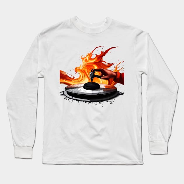 turntable on fire Long Sleeve T-Shirt by mdr design